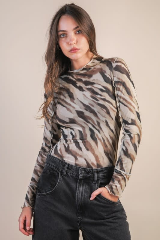Very J Zebra Print Fitted Lace Top