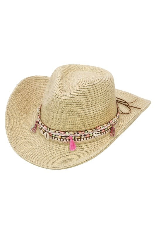Cap Zone Pink Tassel Straw Cowgirl Hat