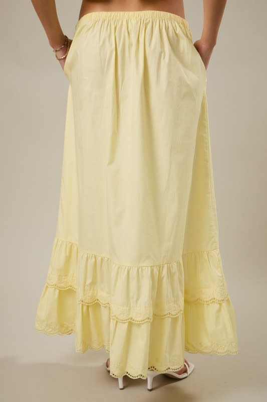 Sunday Edition Embroidered Hem Tiered Maxi Skirt