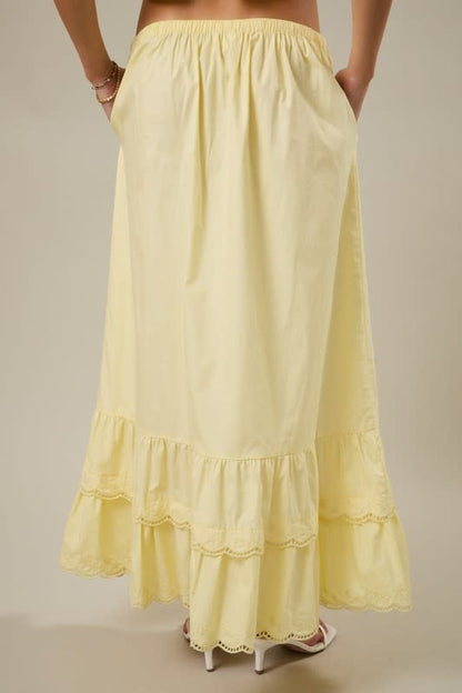 Sunday Edition Embroidered Hem Tiered Maxi Skirt