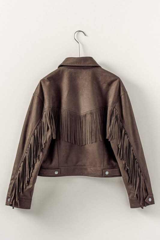 Trend Notes Fringe Detail Suede Zip Jacket