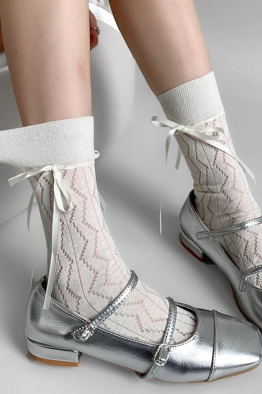 Swan Madchen Bow Ribbon Lace Sock