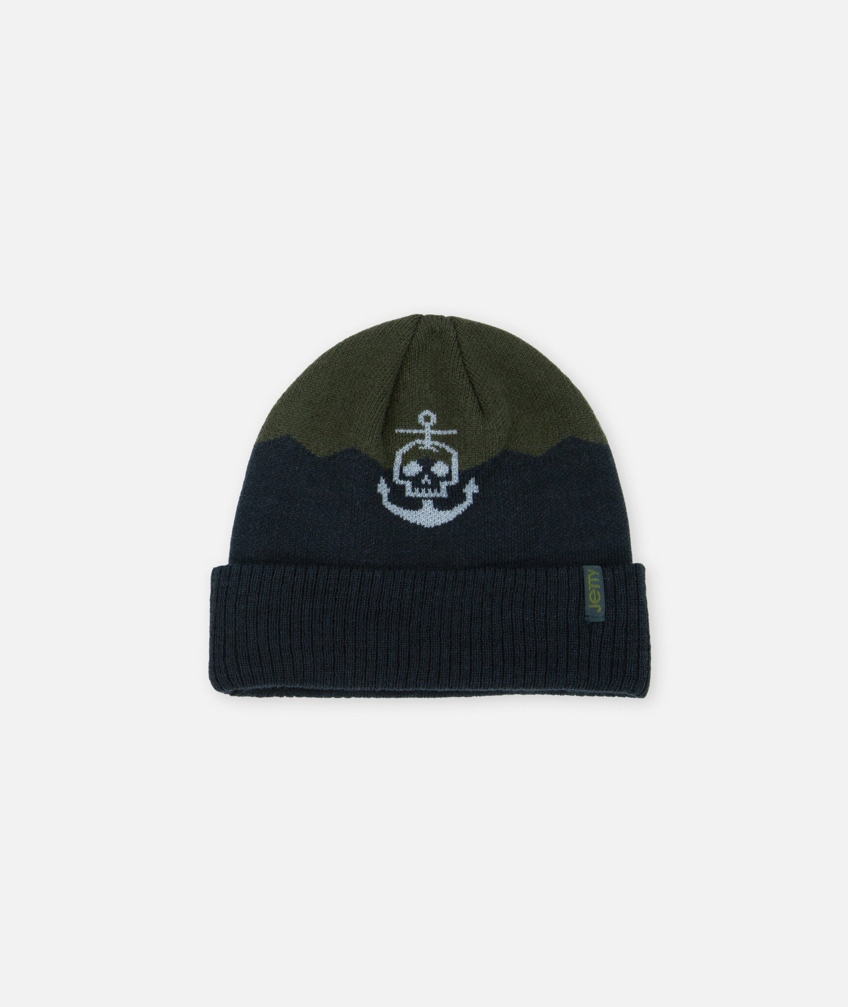 Jetty Sinker Jacquard Beanie in Black Sand with soft jacquard knit and subtle tonal pattern.