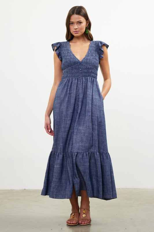 Skies Are Blue Smocked Bodice Tiered Dress 96698