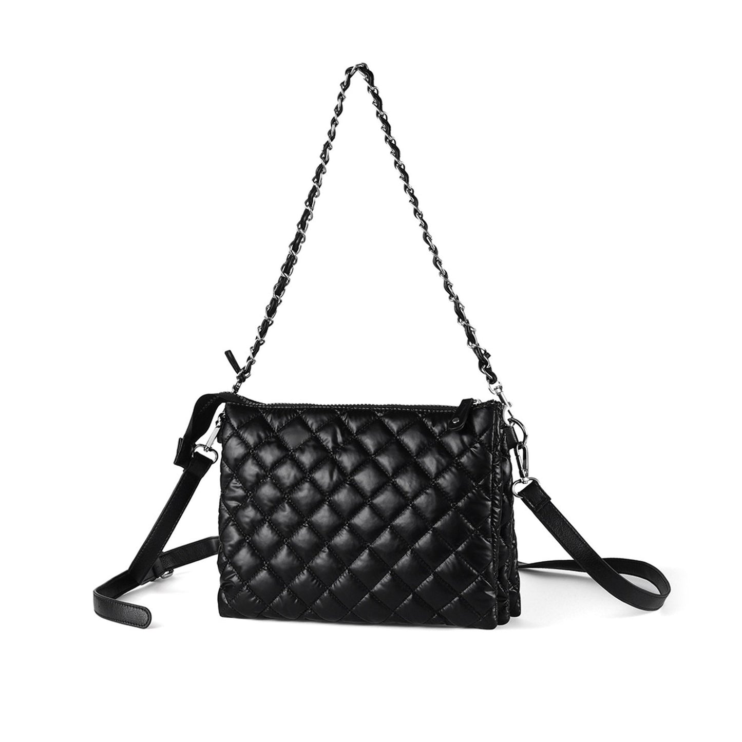 Tapa Nylon Puffer Quilt Crossbody Bag with Chain Strap LCBG1424 Black