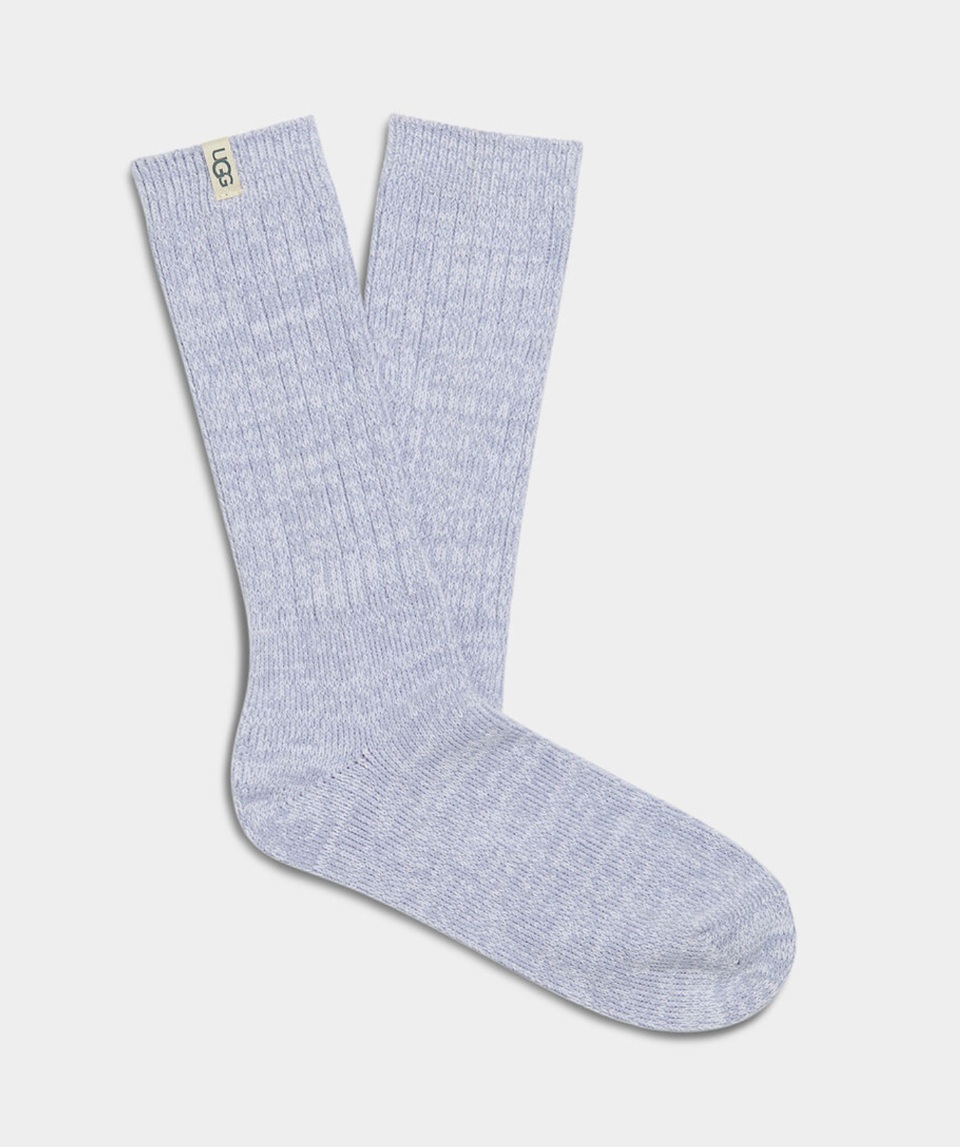 Women’s UGG rib knit slouchy crew sock in lavender with soft rib texture and relaxed slouchy fit.