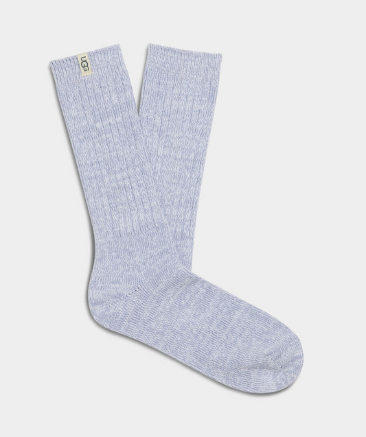 Women’s UGG rib knit slouchy crew sock in lavender with soft rib texture and relaxed slouchy fit.