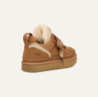 Women’s UGG Lowmel shoe in chestnut suede with mesh panels and a lightweight SugarSole EVA outsole.
