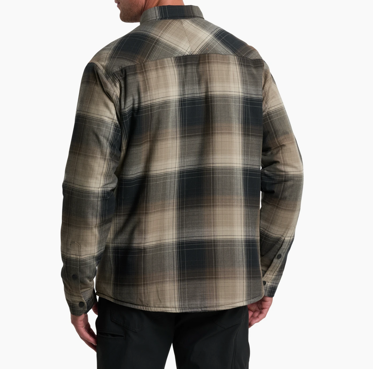 Kuhl Joyridr Plaid shirt worn by a person on a white background