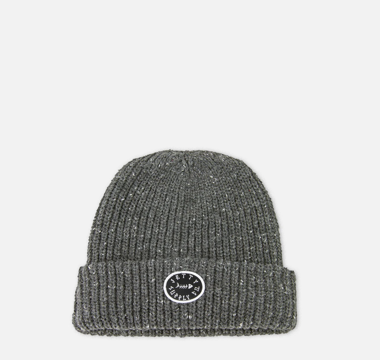 Jetty Refuge Beanie with soft rib‑knit texture and clean Jetty branding.