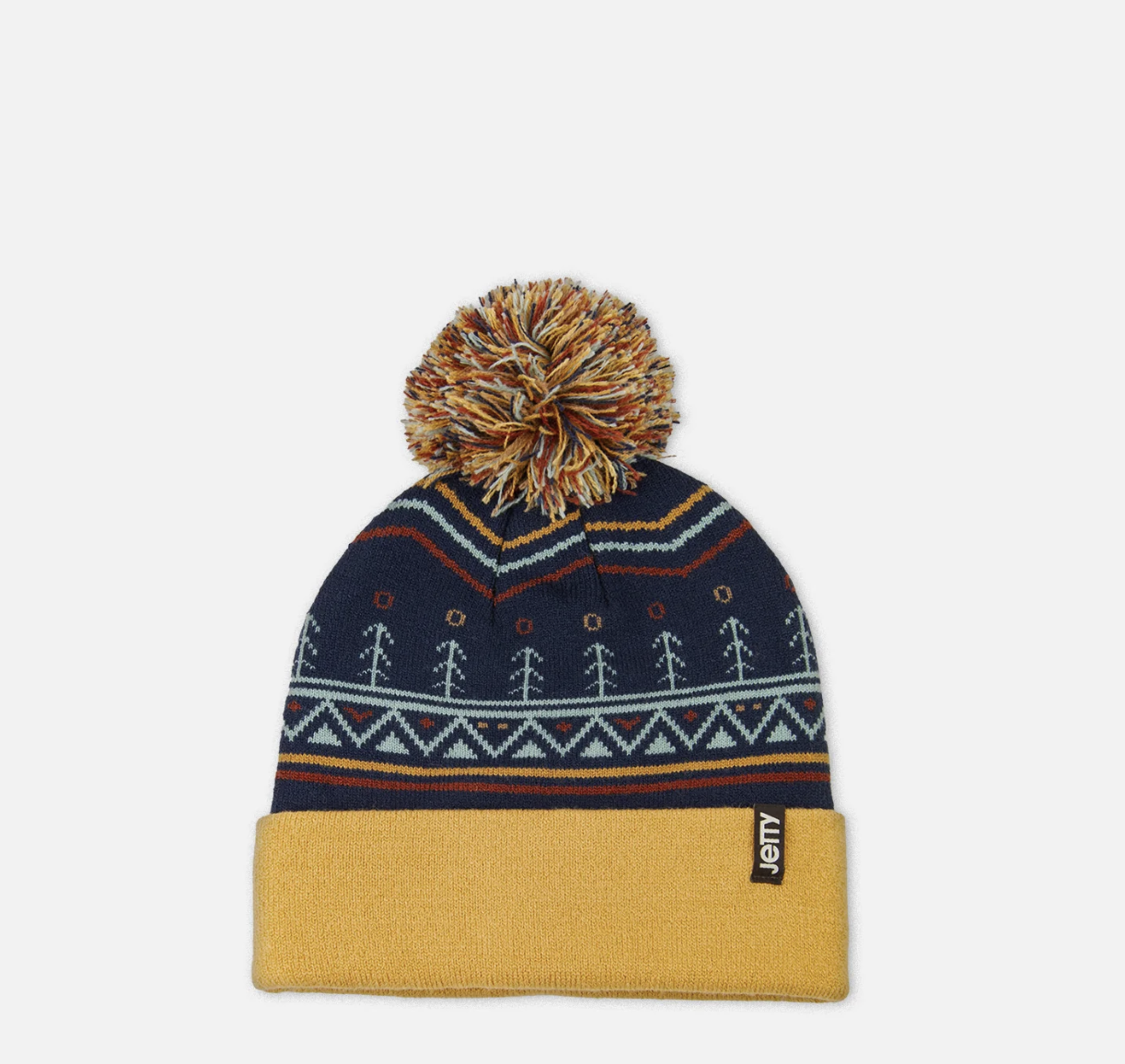 Jetty Alpine Logo Beanie in navy rib knit with Alpine patch and snug fit.