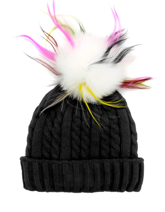 Mitchie's Matchings Cable Knit Hat with Multi Fox Pom