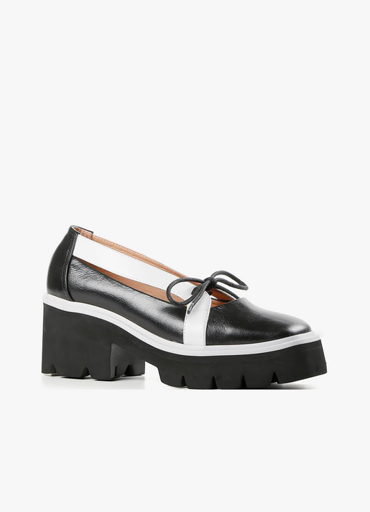 All Black Little Bow Lugg Shoe