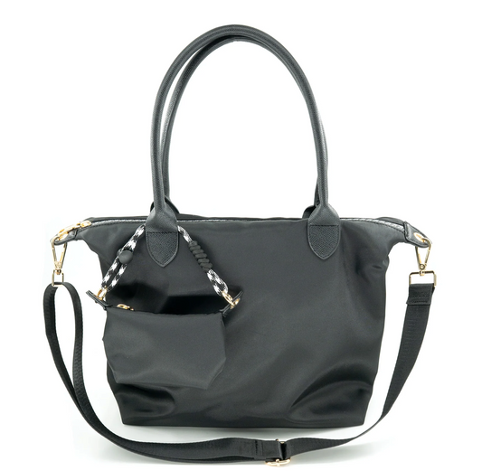 Nylon and Faux Leather Tote Bag