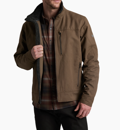KÜHL Burr Jacket Lined in Kanteen with durable canvas exterior and quilted lining.