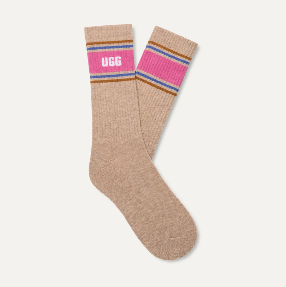 UGG Jedlyn Varsity crew sock with contrast stripe and soft cotton‑blend knit.