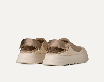UGG Goldenglow Canvas Clog with breathable canvas upper and lightweight platform sole.