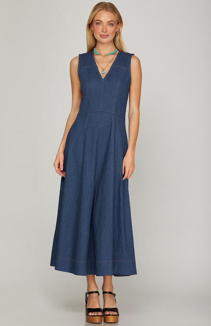 She + Sky Sleeveless Midi Dress with Pockets
