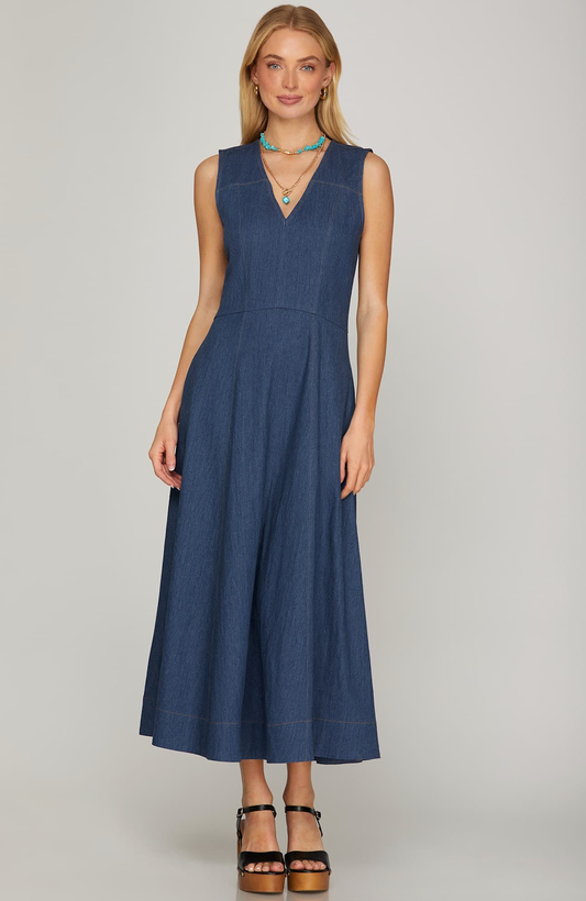 She + Sky Sleeveless Midi Dress with Pockets