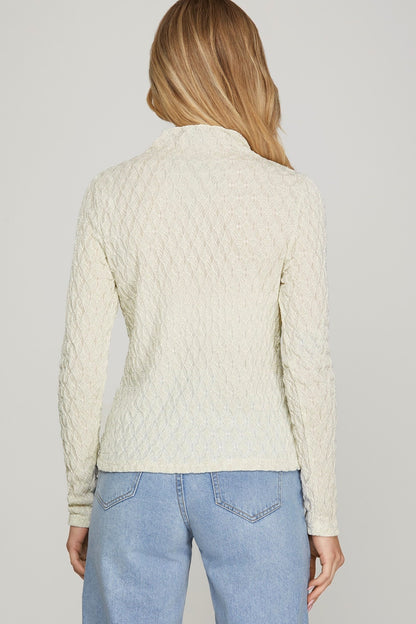 Mock Neck Shine Knit Top