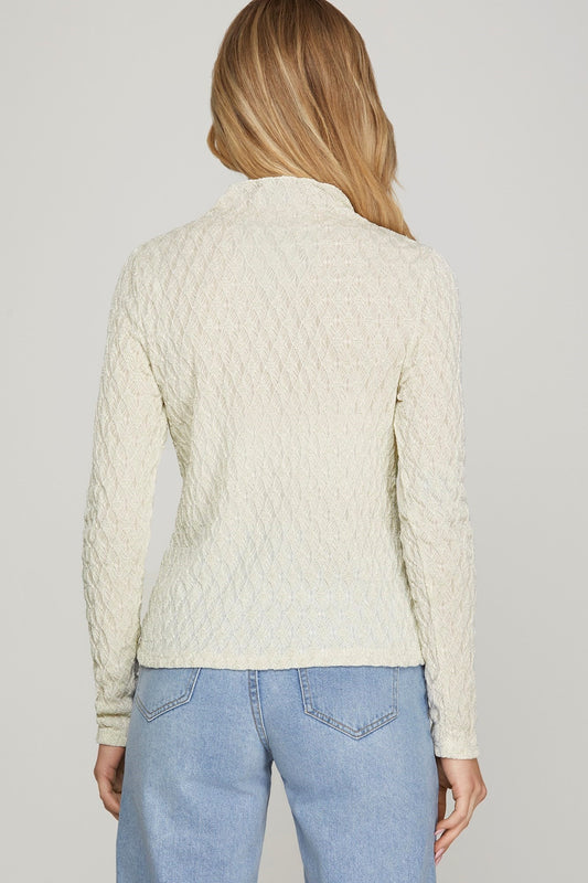 She + Sky Mock Neck Shine Knit Top