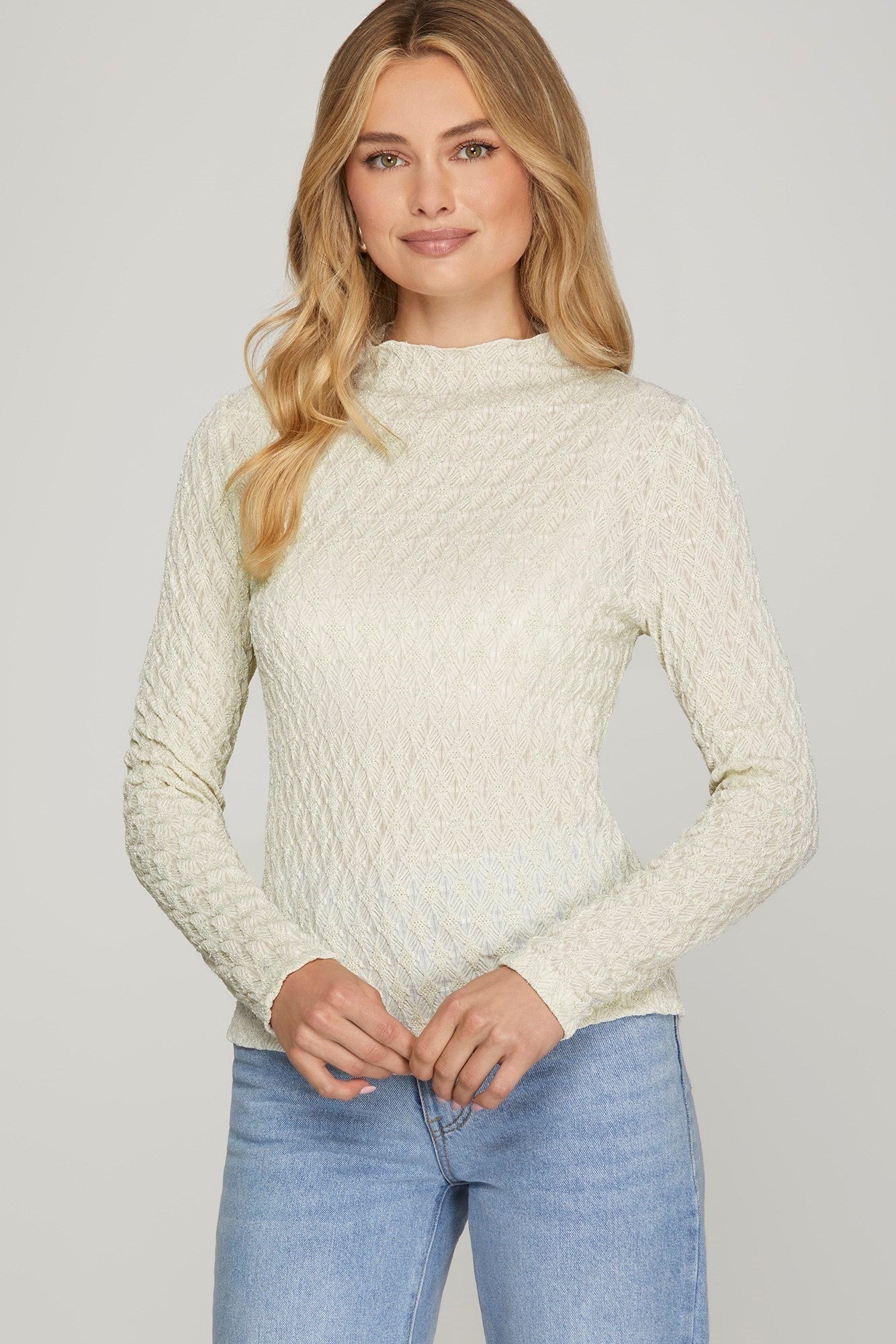 Mock Neck Shine Knit Top