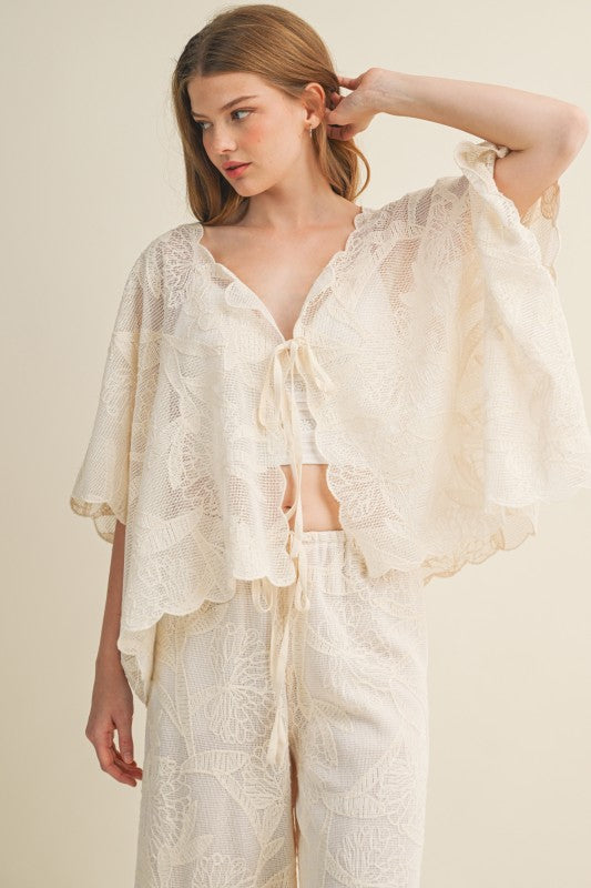 Mustard Seed Faux Crochet Oversized Top S25503