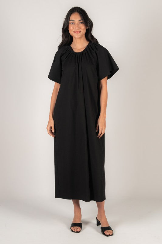 Before You Seersucker Puff Sleeve Maxi Dress D30288
